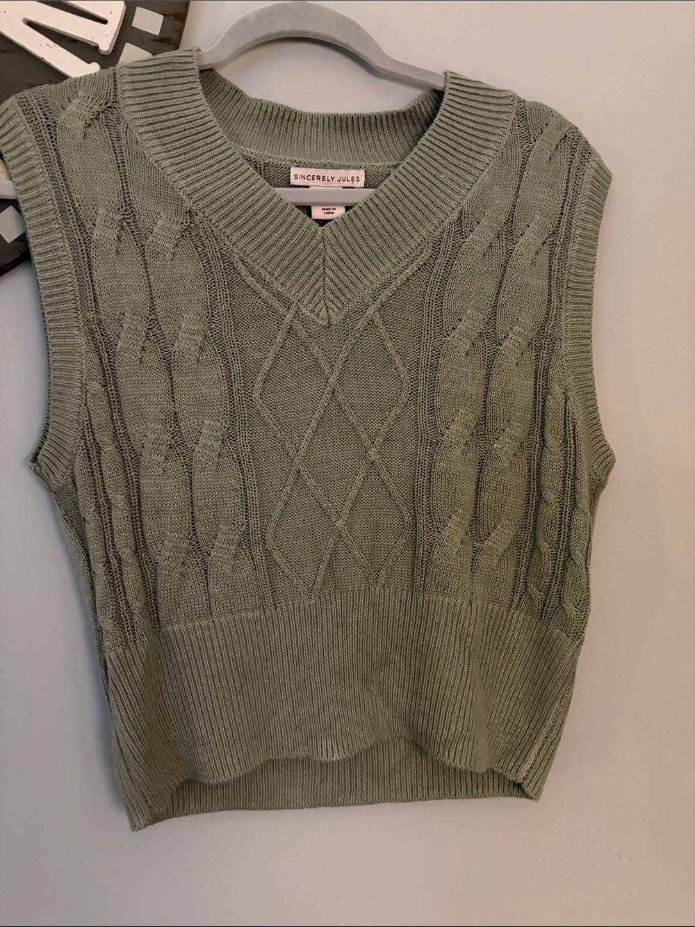 Sincerely Jules Sage Green Knit V-Neck Vest
